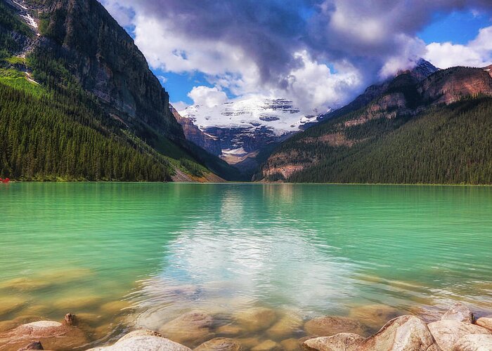 Lake Louise Greeting Card featuring the photograph Lake Louise is REALLY Green by Monte Arnold