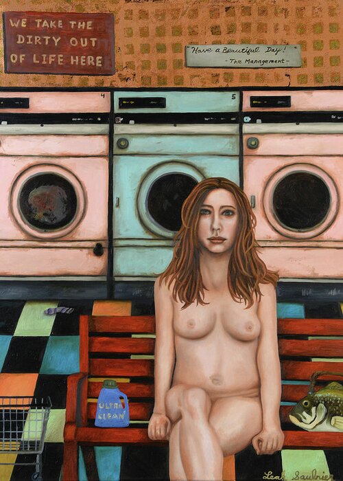 Nude Greeting Card featuring the painting Laundry Day 8 #2 by Leah Saulnier The Painting Maniac
