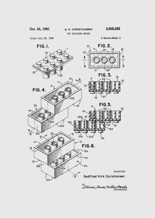 Lego Greeting Card featuring the photograph Lego Toy Building Brick Patent #1 by Chris Smith