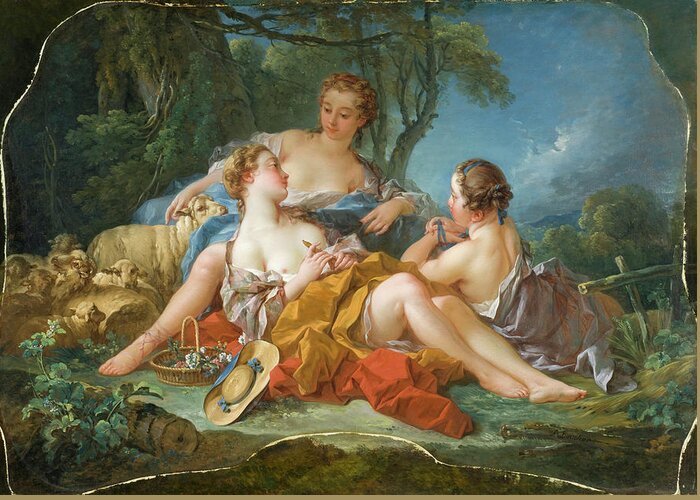 Confidences Greeting Card featuring the painting Les Confidences Pastorales #2 by Francois Boucher