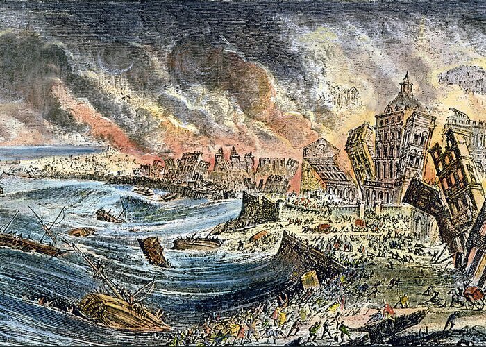 1755 Greeting Card featuring the photograph Lisbon Earthquake, 1755 #1 by Granger