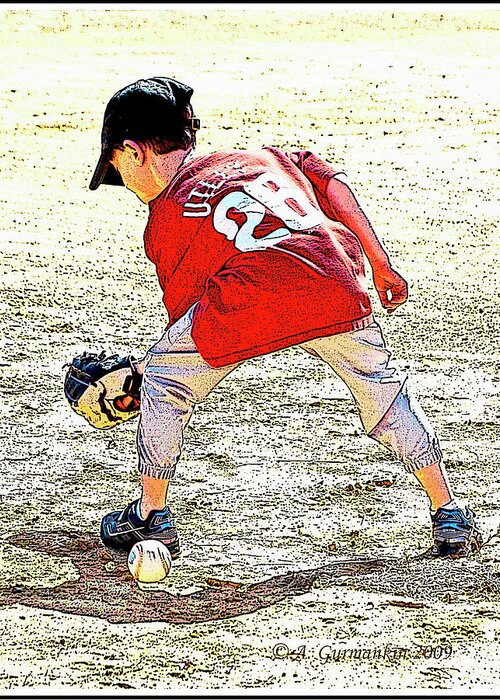 Boy Greeting Card featuring the digital art Little League Baseball Player, Second Baseman, Poster Image #2 by A Macarthur Gurmankin