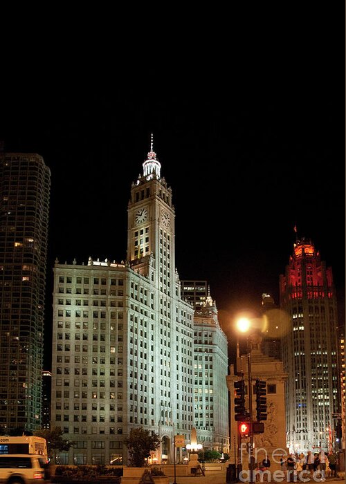 Chicago Greeting Card featuring the photograph Looking North on Michigan Avenue at Wrigley Building by David Levin