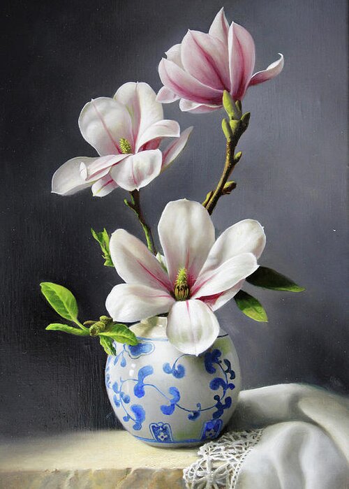 Magnolias Greeting Card featuring the painting Magnolia #2 by Pieter Wagemans