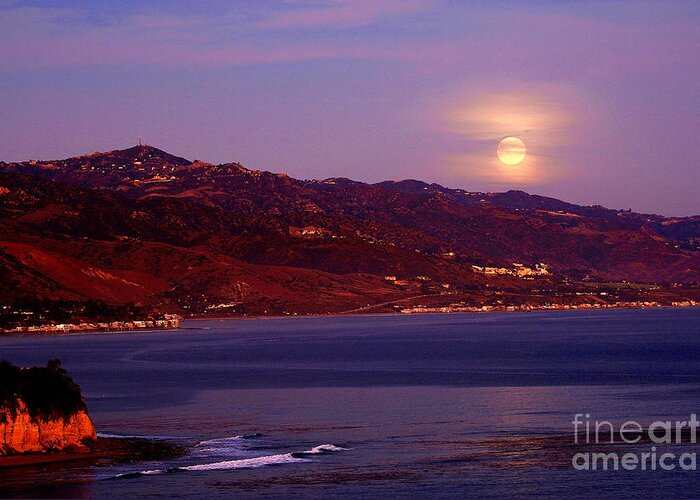 Moonrise Greeting Card featuring the photograph Malibu Moonrise #1 by Marc Bittan