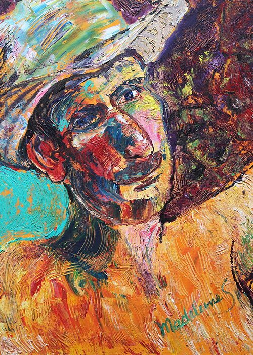 Portrait Greeting Card featuring the painting Man in the sun by Madeleine Shulman