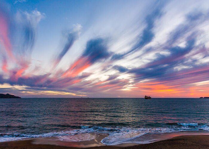 Manzanillo Bay Greeting Card featuring the photograph Manzanillo Sunset #4 by Tommy Farnsworth