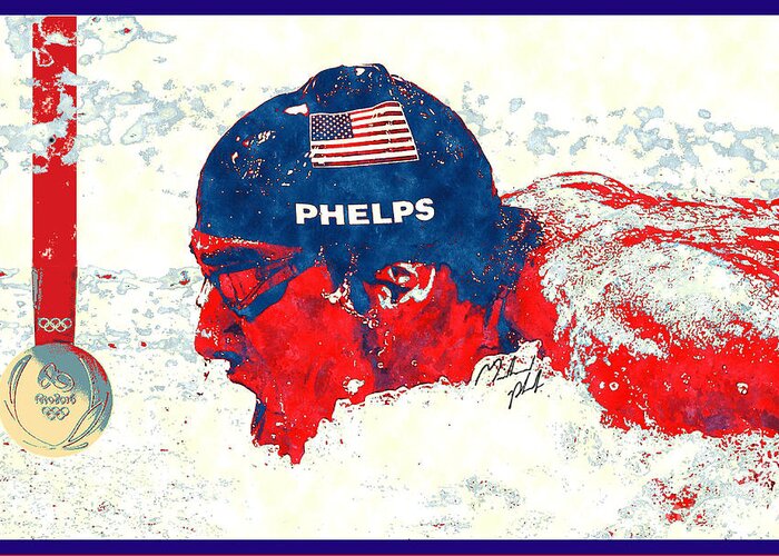 Michael Phelps Greeting Card featuring the digital art Michael Phelps #1 by Binka Kirova