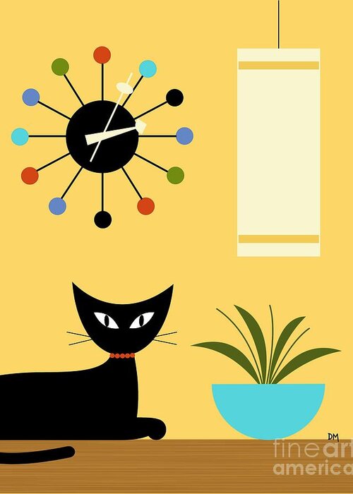 Cat Greeting Card featuring the digital art Mid Century Ball Clock 3 by Donna Mibus