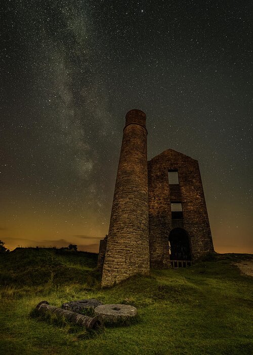 Derbyshire Greeting Card featuring the photograph Milky Way Over Old Mine Buildings. #1 by Andy Astbury