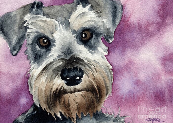 Mini Greeting Card featuring the painting Miniature Schnauzer by David Rogers