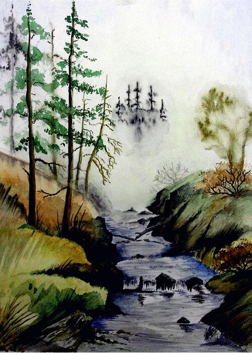 Creek Greeting Card featuring the painting Misty Creek #1 by Jimmy Smith