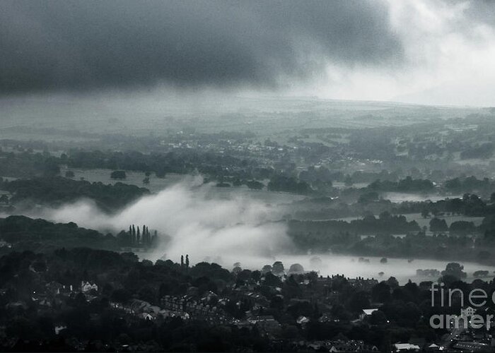 Airedale Greeting Card featuring the photograph Misty morning in Ilkley #1 by Mariusz Talarek