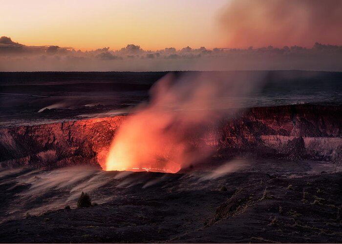 Halemaumau Crater Greeting Card featuring the photograph Morning Eruption by Nicki Frates
