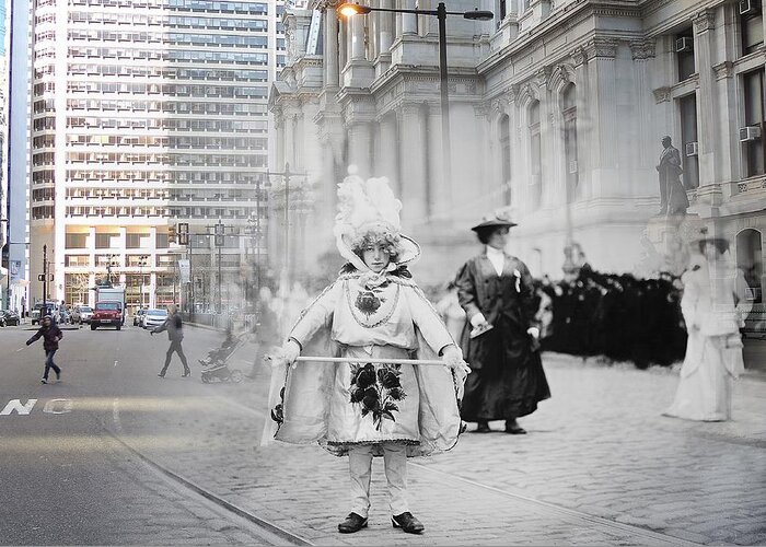  Greeting Card featuring the photograph Mummers at City Hall #1 by Eric Nagy