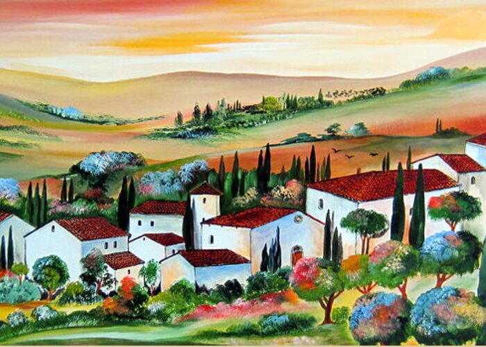 Italy Greeting Card featuring the painting My dream village #1 by Roberto Gagliardi