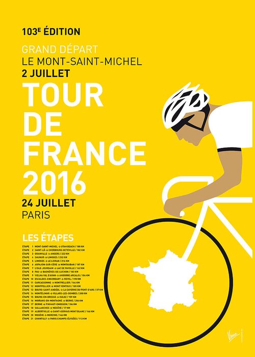 2016 Greeting Card featuring the digital art My Tour De France Minimal Poster 2016 by Chungkong Art