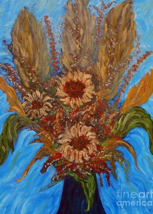 Still Life Greeting Card featuring the painting My Sunflowers by Vivian Cook