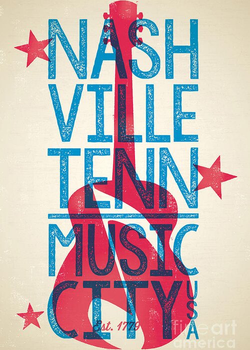 Guitars Greeting Card featuring the digital art Nashville Poster - Tennessee by Jim Zahniser