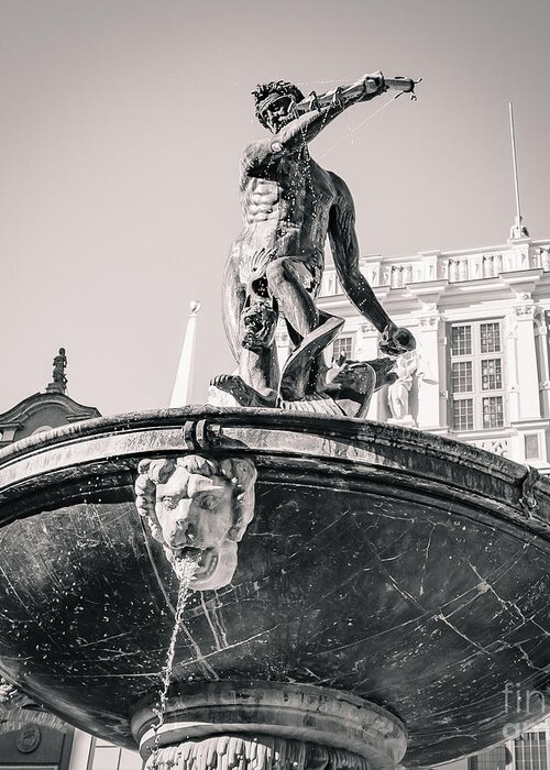 City Greeting Card featuring the photograph Neptune's fountain, Gdansk BW by Mariusz Talarek