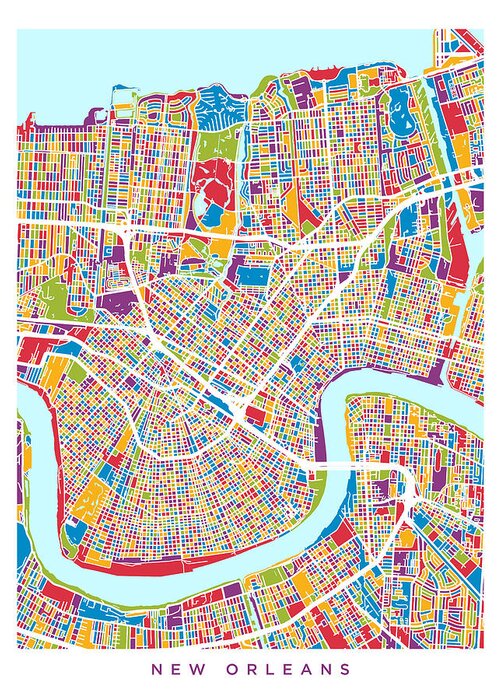 Street Map Greeting Card featuring the digital art New Orleans Street Map by Michael Tompsett