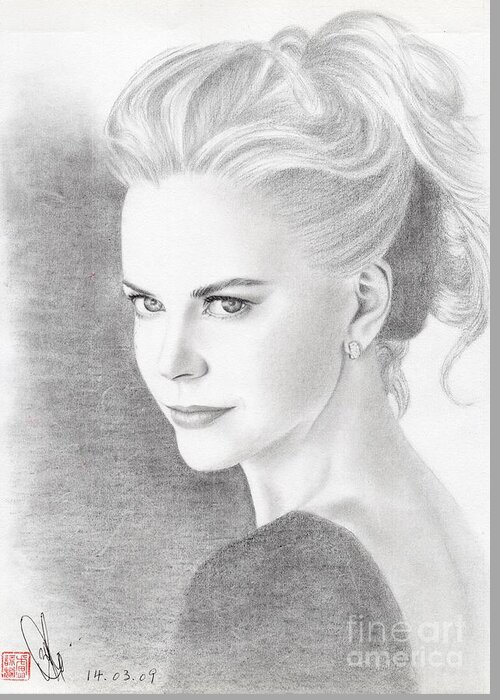 Greeting Cards Greeting Card featuring the drawing Nicole Kidman #1 by Eliza Lo