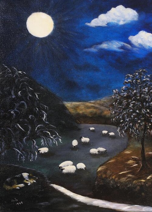 Landscape Greeting Card featuring the painting Night Watch in the Highlands by Douglas Ann Slusher
