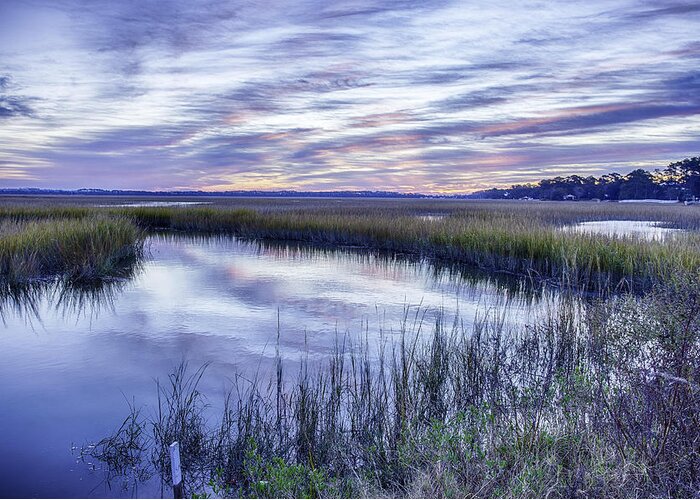 Oak Island Greeting Card featuring the photograph Oak Island Marsh Sunrise by Nick Noble