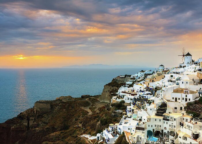 Greece Greeting Card featuring the photograph Oia during sunset on Santorini #3 by Henk Meijer Photography