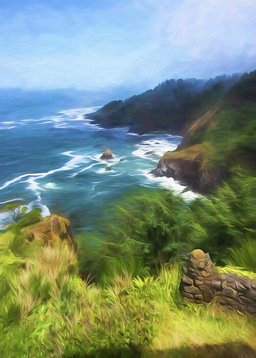 Painterly Greeting Card featuring the painting Oregon Coast #1 by Bonnie Bruno