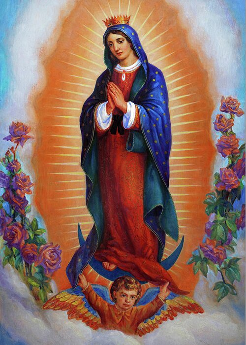 Altar Greeting Card featuring the painting Our Lady of Guadalupe - Virgen de Guadalupe #1 by Svitozar Nenyuk