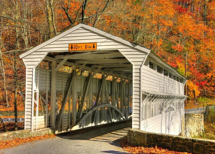 Knox Covered Bridge Greeting Card featuring the photograph PA Country Roads - Knox Covered Bridge Over Valley Creek No. 2A - Valley Forge Park Chester County by Michael Mazaika