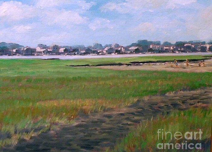 New England Greeting Card featuring the painting New England Shore by Perry's Fine Art