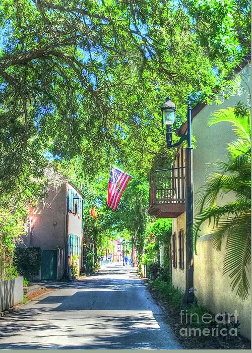 Flag Greeting Card featuring the photograph Patriotic Street by Debbi Granruth