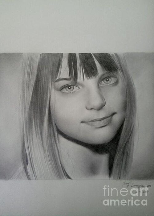 Pencil Drawing Beautiful Girl Greeting Card by Imad Elm