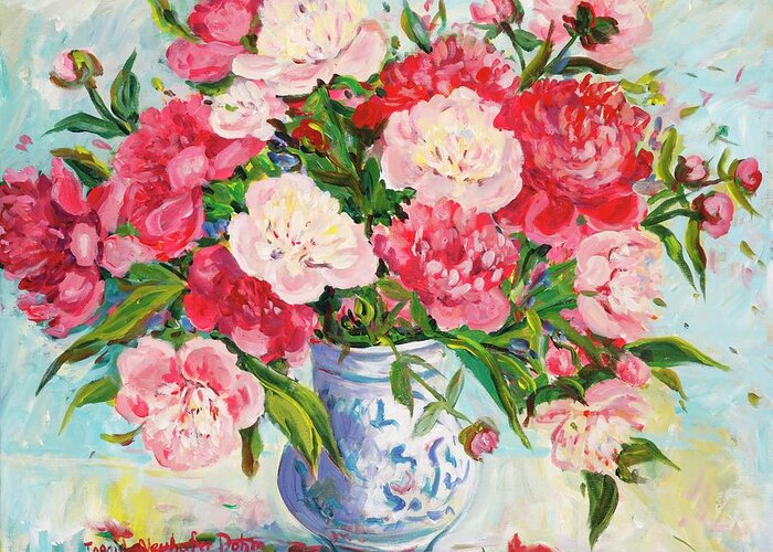 Flowers Greeting Card featuring the painting Peonies by Ingrid Dohm