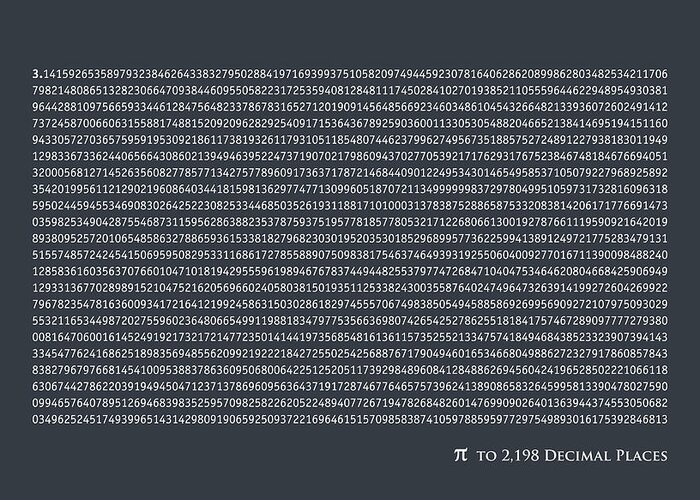 Number Pi Greeting Card featuring the digital art Pi to 2198 decimal places by Michael Tompsett