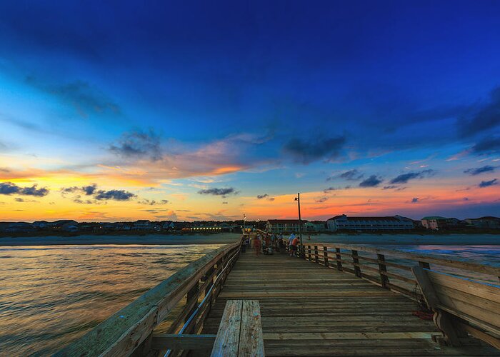 Oak Island Greeting Card featuring the photograph Pier View Sunset #1 by Nick Noble