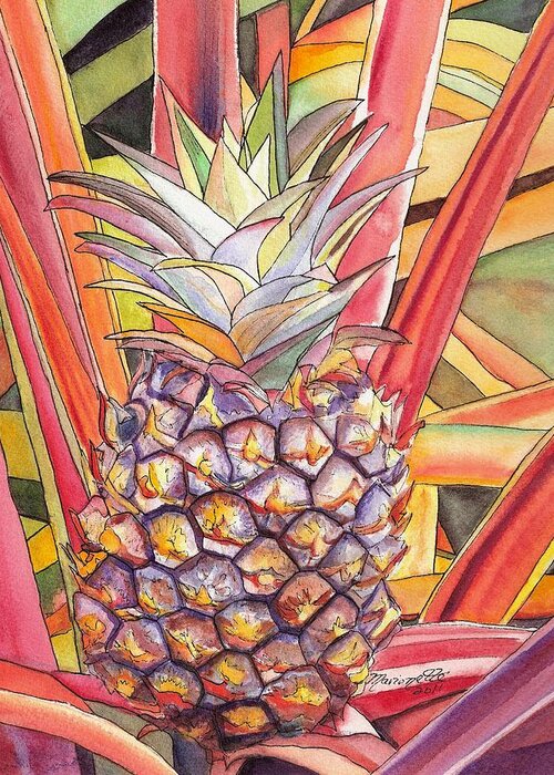Pineapple Greeting Card featuring the painting Pineapple by Marionette Taboniar