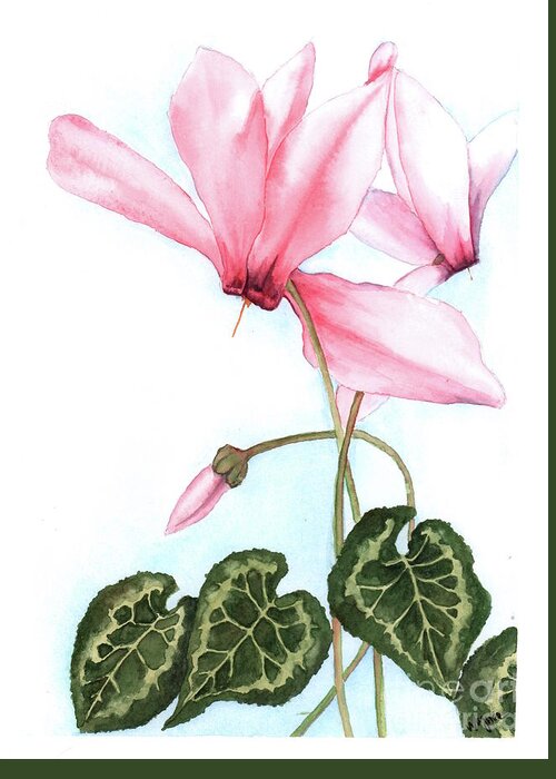 Flowers Greeting Card featuring the painting Pink Cyclamen #1 by Hilda Wagner