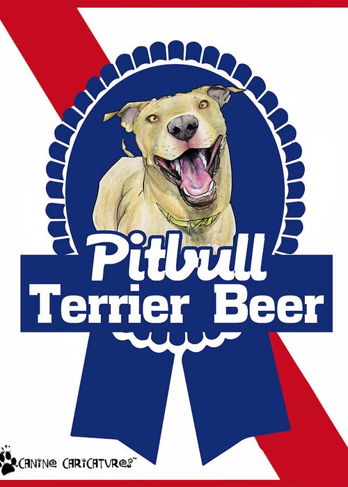 Pit Bull Greeting Card featuring the drawing Pit Bull Terrier Beer #1 by John LaFree