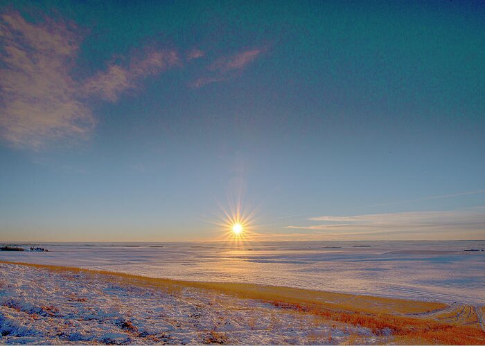Sunset Greeting Card featuring the photograph Prairie Winter Sunset by Phil And Karen Rispin