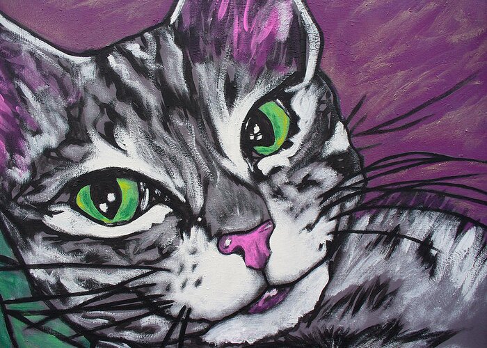Cat Greeting Card featuring the painting Purple Tabby #1 by Sarah Crumpler