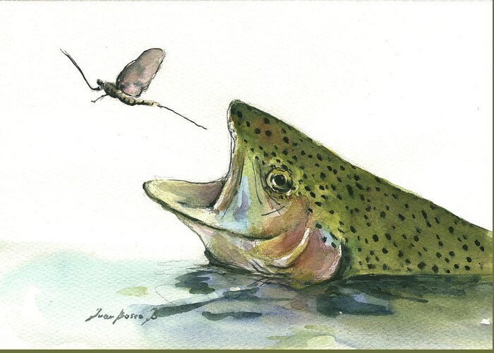Rainbow Trout Greeting Card featuring the painting Rainbow trout by Juan Bosco