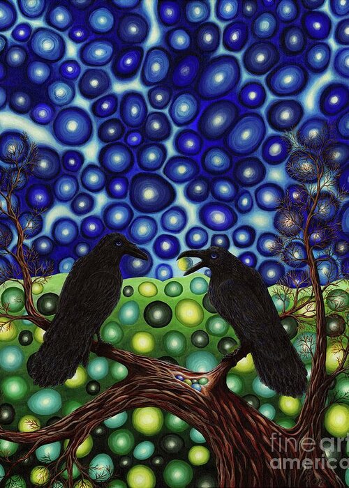 Rebecca Greeting Card featuring the painting Ravens Tale #1 by Rebecca Parker