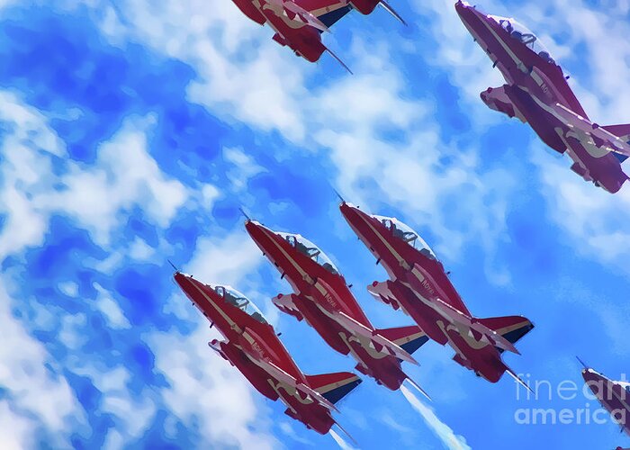 Aircraft Greeting Card featuring the photograph Red Arrows #1 by Roger Lighterness