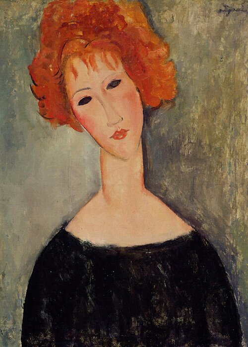 Amedeo Modigliani Greeting Card featuring the painting Red Head #1 by Amedeo Modigliani