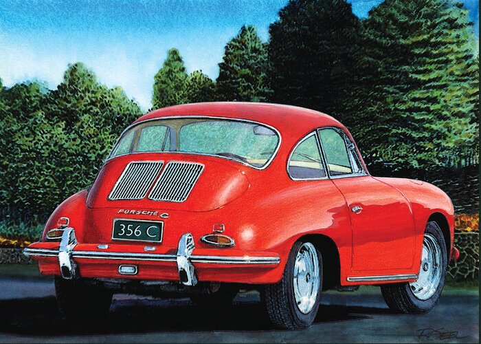 Porsche Greeting Card featuring the painting Red Porsche 356C #1 by Rod Seel