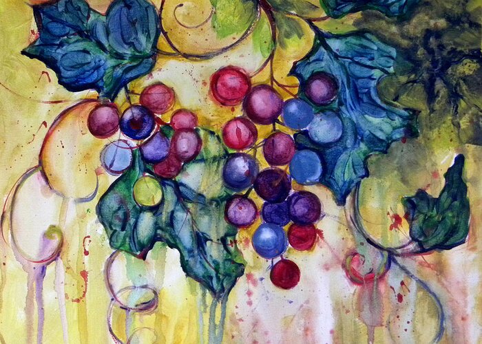 Grapes Greeting Card featuring the painting Red Water Color Grapes #1 by Peggy Wilson