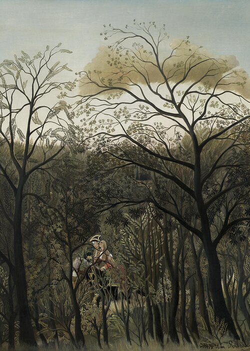 Henri Rousseau Greeting Card featuring the painting Rendezvous In The Forest #1 by Henri Rousseau